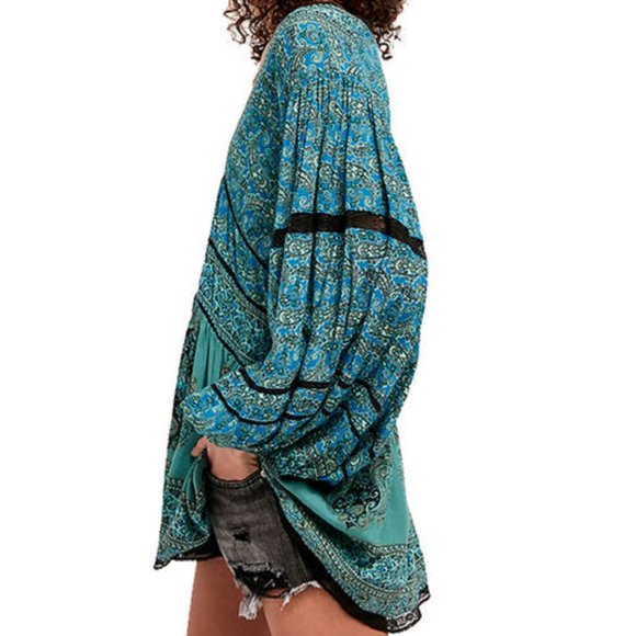 Free People Luna Scarf Print Lace Trim Tunic - Picture 2 of 7